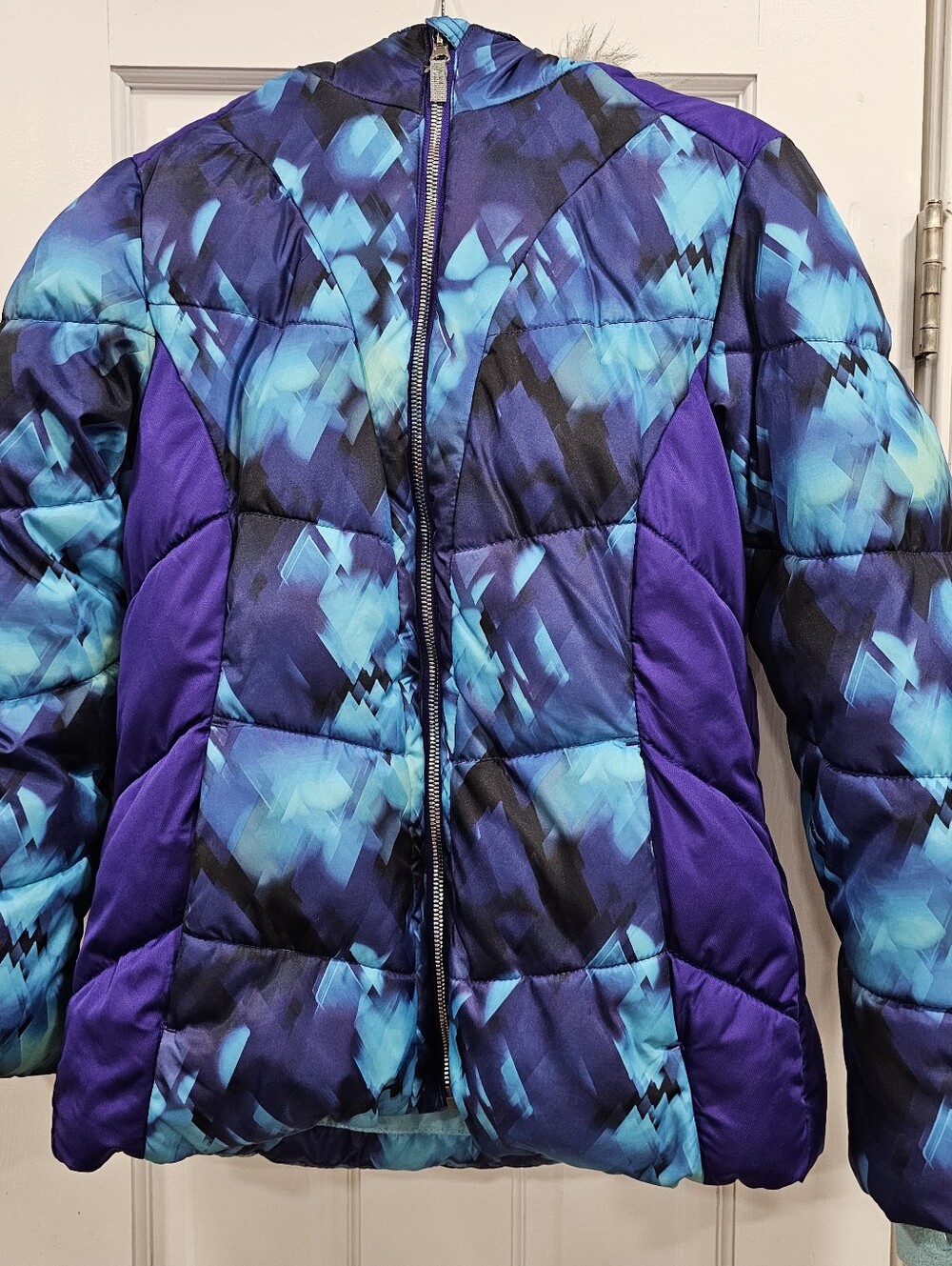 ZeroXposur Girls Size 14 Blue Purple Geometric Fleece Lined Puffer Jacket Coat